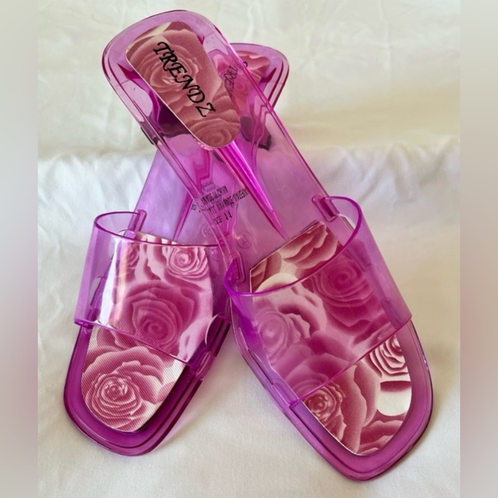 Transparent Pink Slide Sandals with Low Heel - Picture 7 of 8